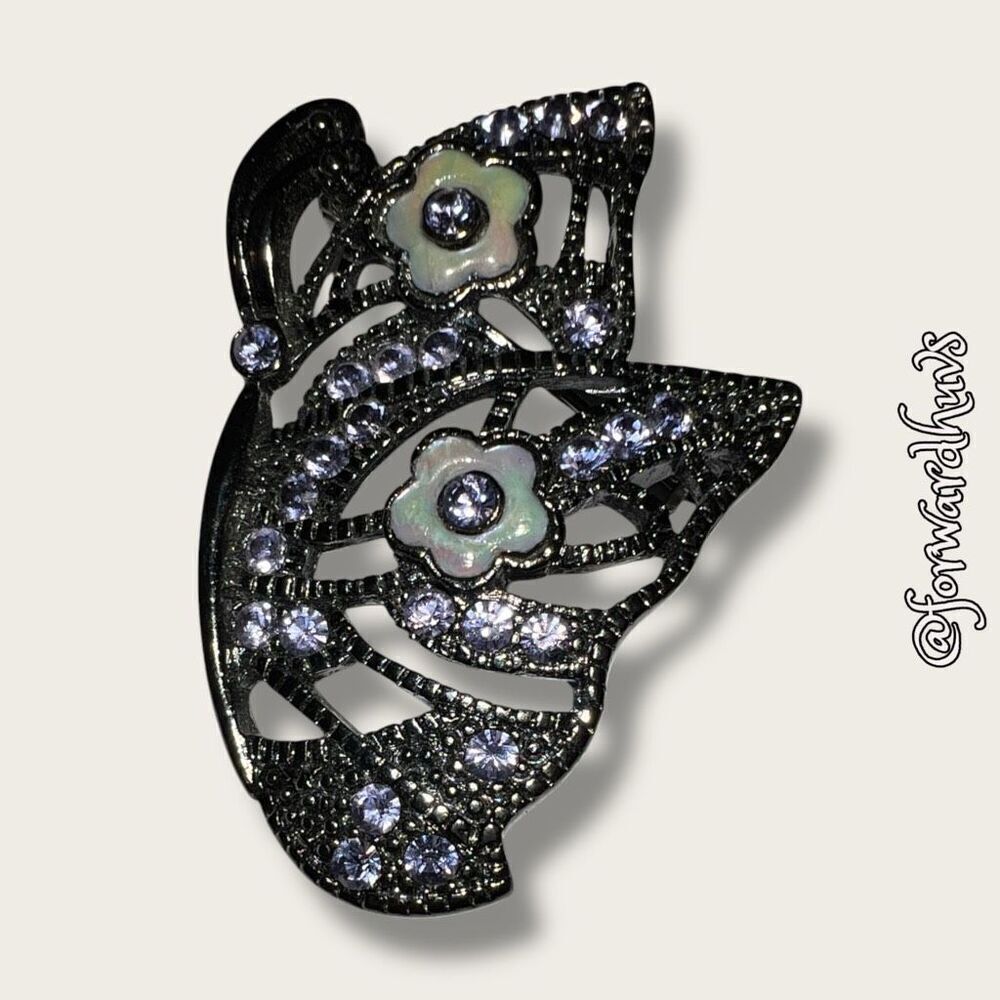 Butterfly Wing Rhinestone & Enamel Brooch